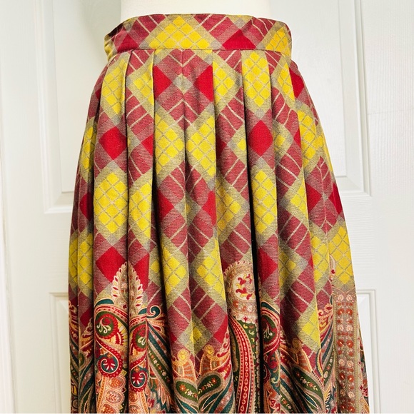 Vintage ‘80s Ralph Lauren Paisley Pleats Fringes Wool Silk Slip Pockets Size 8 - Picture 3 of 16